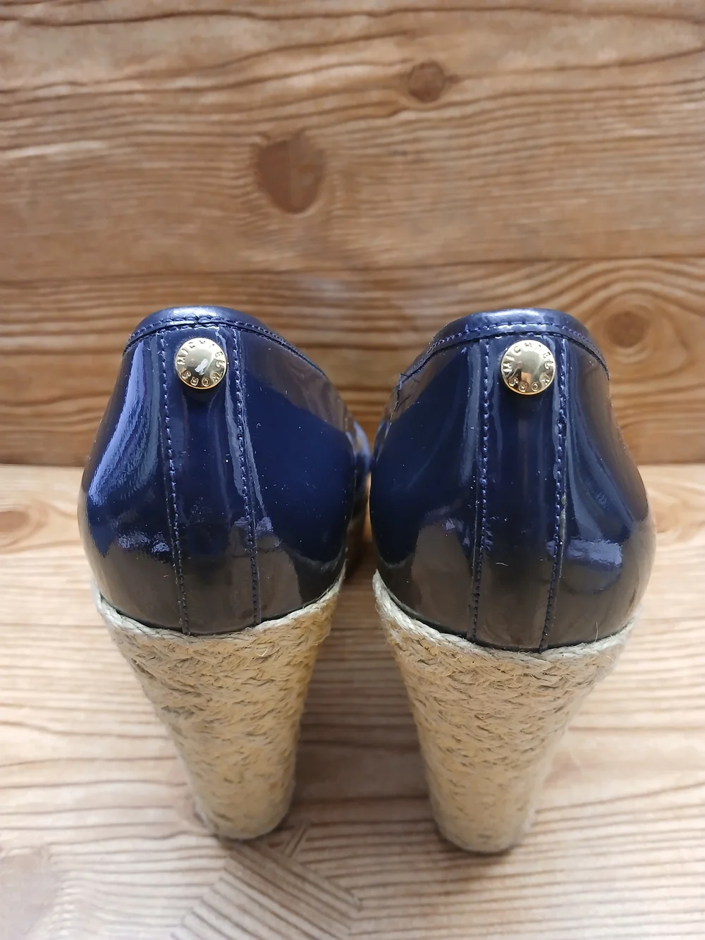 Michael Kors Navy Patent Wedge Peep-Toe Espadrille